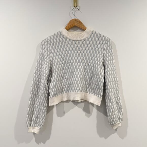Anthropologie Sweaters - ANTHROPOLOGIE Pepin Diamond Knit Crop Pullover Sweater Gray Ivory XS EUC